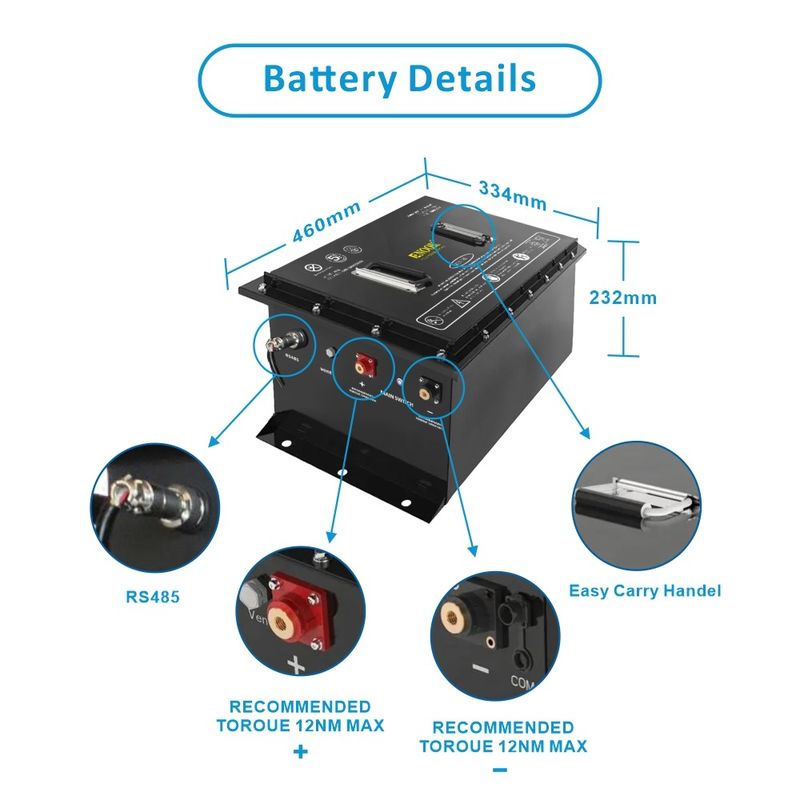 Máy pin Lithium Iron Phosphate thân thiện với môi trường Lithium Ion Golf Cart Battery 472*334*243mm