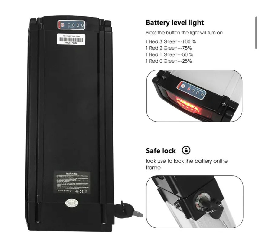 Eco Friendly Rear Rack Ebike Battery Pack Sliver Lithium Ion Battery cho xe đạp điện